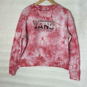 Vans Off The Wall Sweatshirt  Crew Neck Graphic Tie Dye Maroon White Size Large